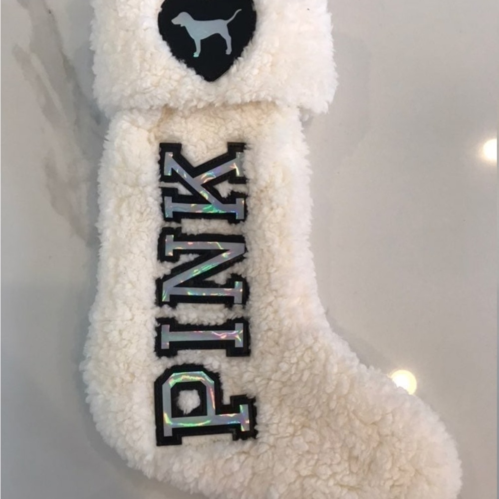 PINK Victoria's Secret White Holiday Stocking